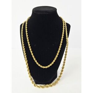 Vintage Monet Necklace Gold Tone Chain Chunky brushed braided pair